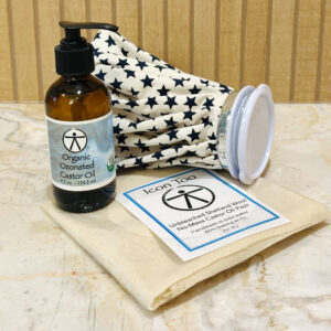 Cozy Stars 4oz Organic Ozonated Castor Oil No Mess Unbleached Shetland Wool pack with instructions - Icon Too