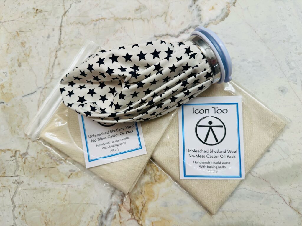 Cozy Stars Bag + Two No Mess Unbleached Shetland Wool Castor Oil packs - Icon Too