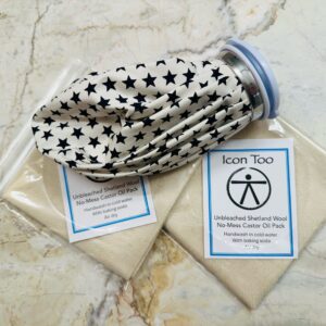 Cozy Stars Bag + Two No Mess Unbleached Shetland Wool Castor Oil packs - Icon Too